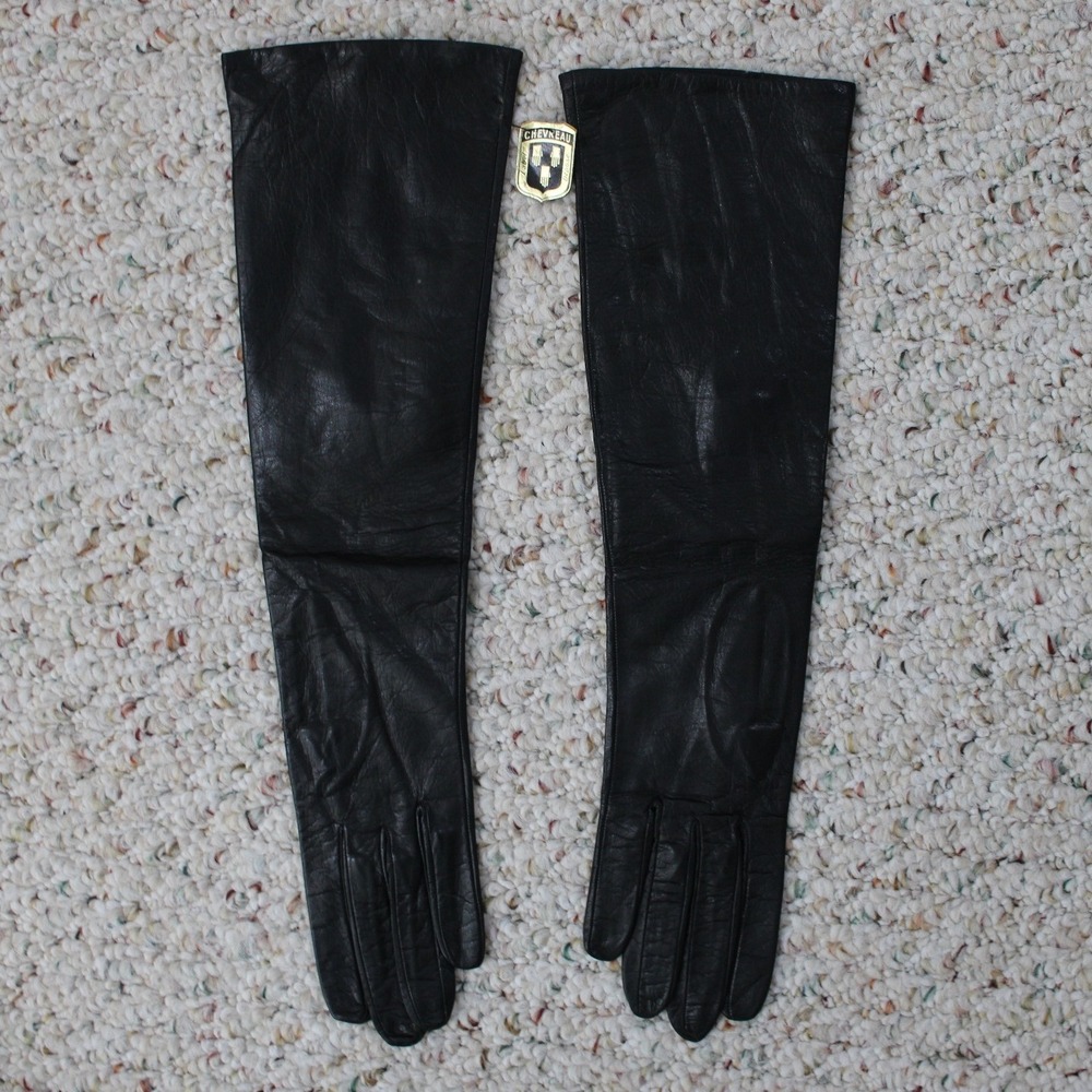Vintage French Black Leather Opera Gloves Paris Made Size‎ 6.25